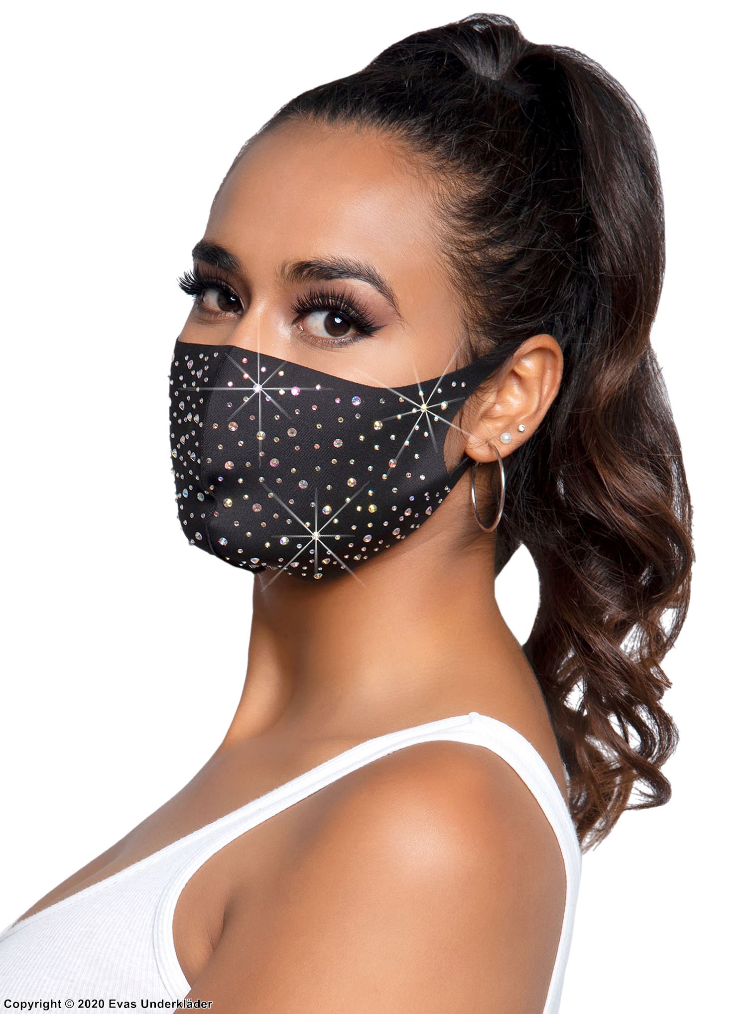 Fashion face mask / mouth cover, scattered rhinestones